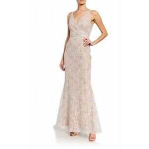 NWT Dress The Population Helen Lace Sequin Gown Surplice V-Neck Trumpet Dress S